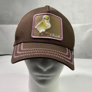 Brown Trucker Hat with Chick Patch